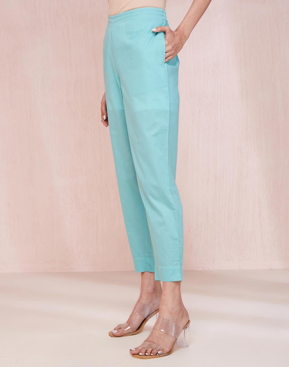 blue cotton regular fit casual ethnic pant
