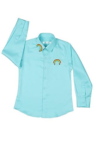 blue cotton satin embroidered shirt for boys