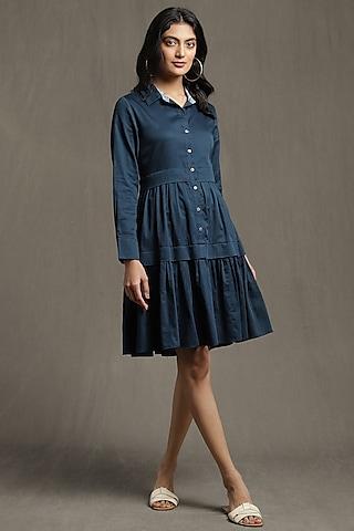 blue cotton shirt dress
