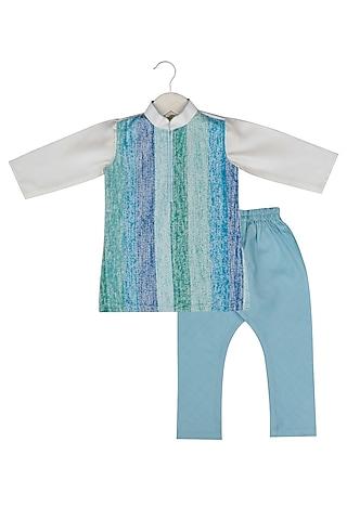 blue cotton silk kurta set for boys