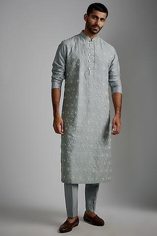 blue cotton silk kurta set