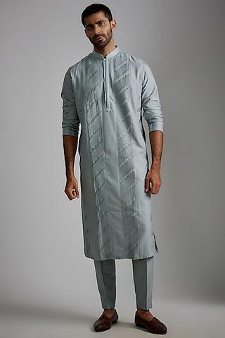 blue cotton silk kurta set