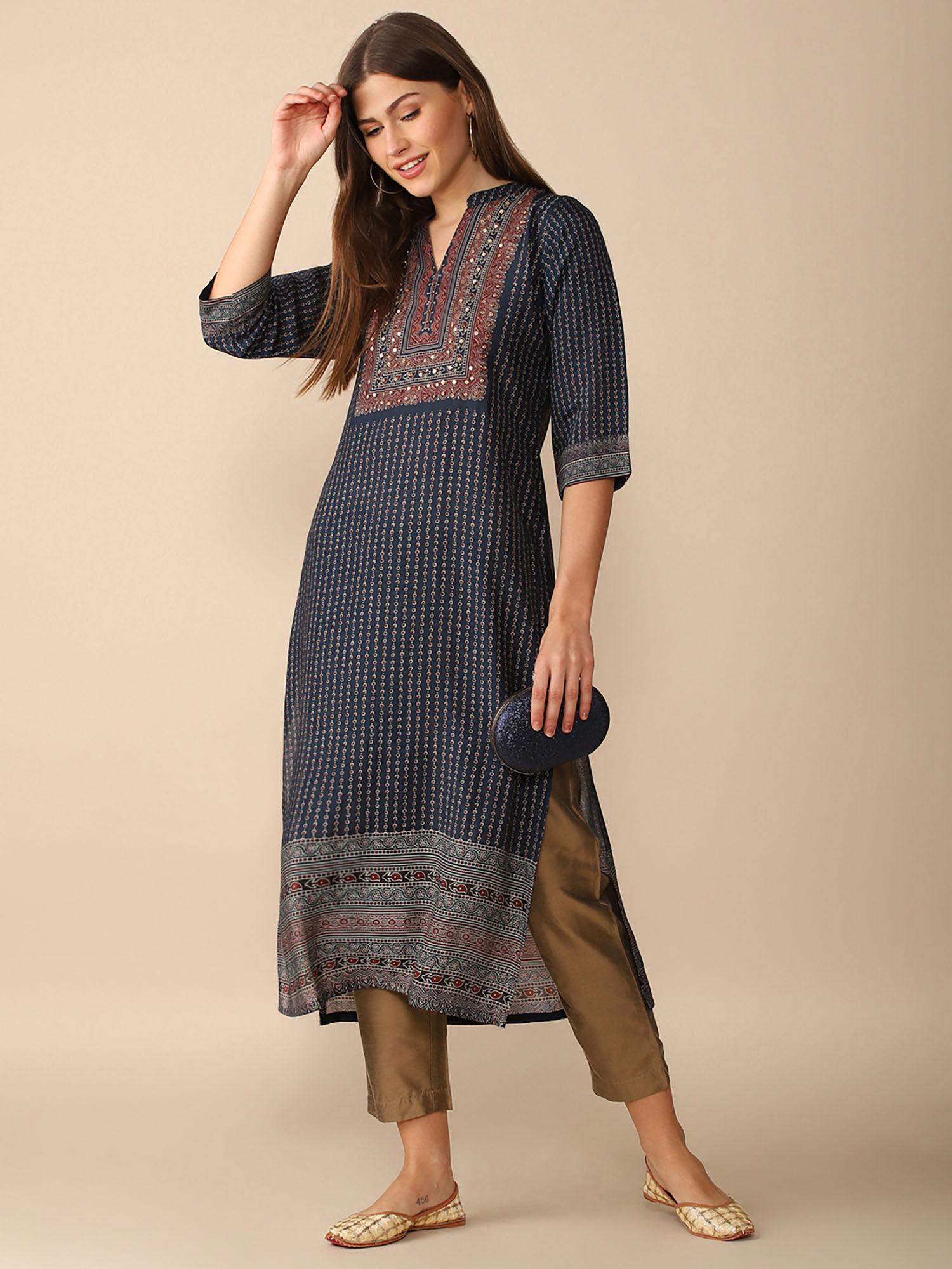 blue cotton silk kurta