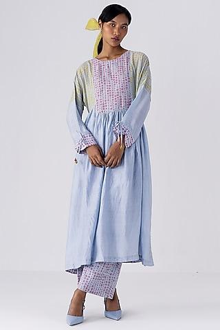 blue cotton silk printed tunic