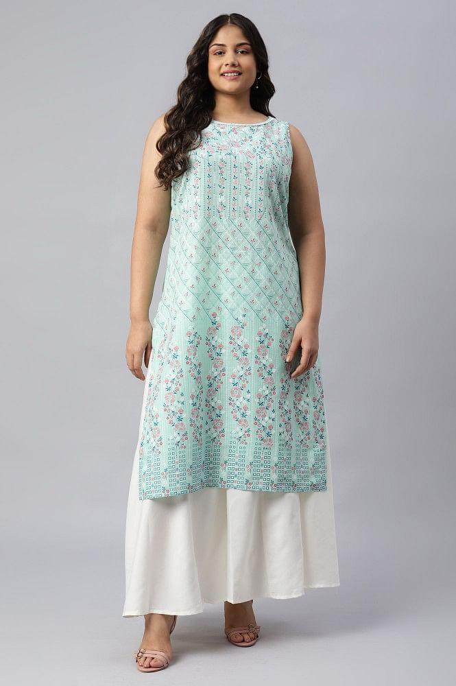 blue cotton sleeveless plus size kurta