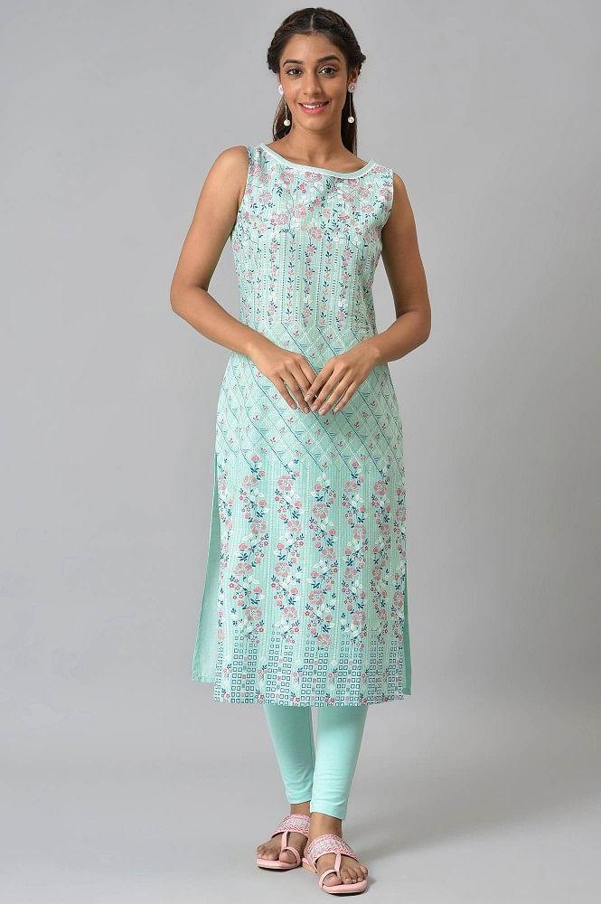 blue cotton sleeveless printed kurta