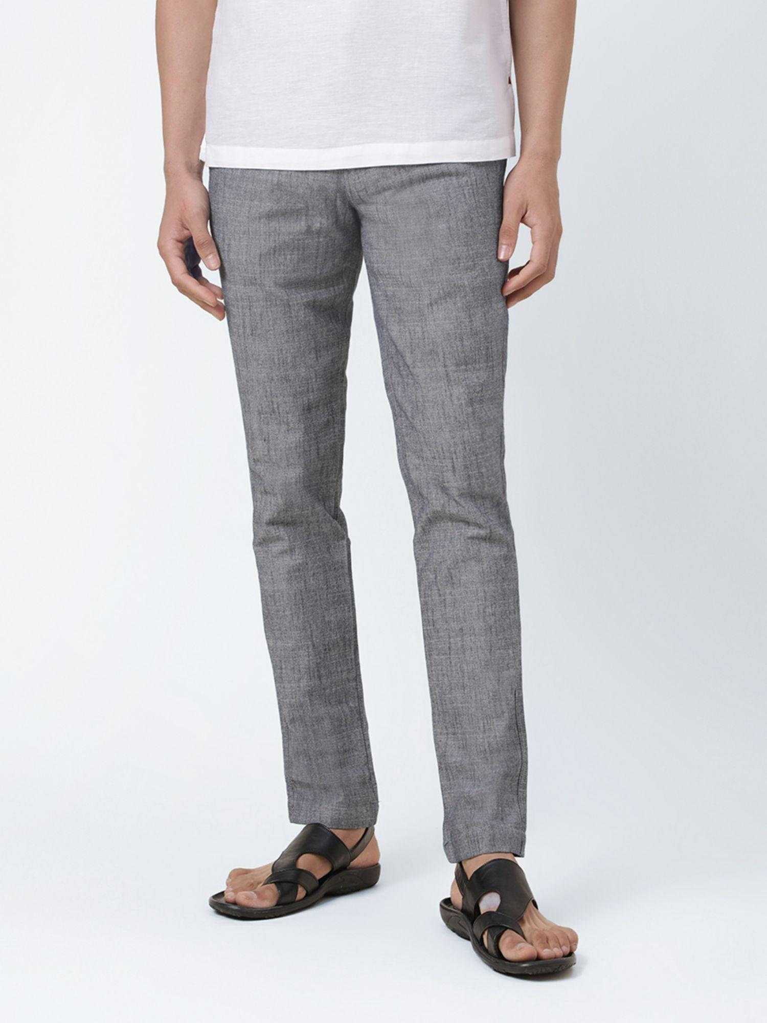 blue cotton slim fit pants