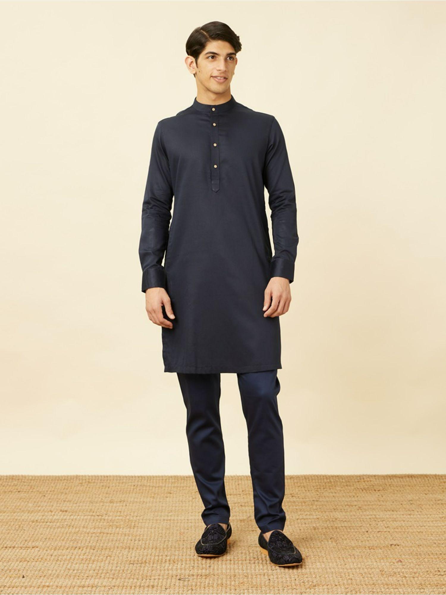 blue cotton solid traditional kurta (set of 2)