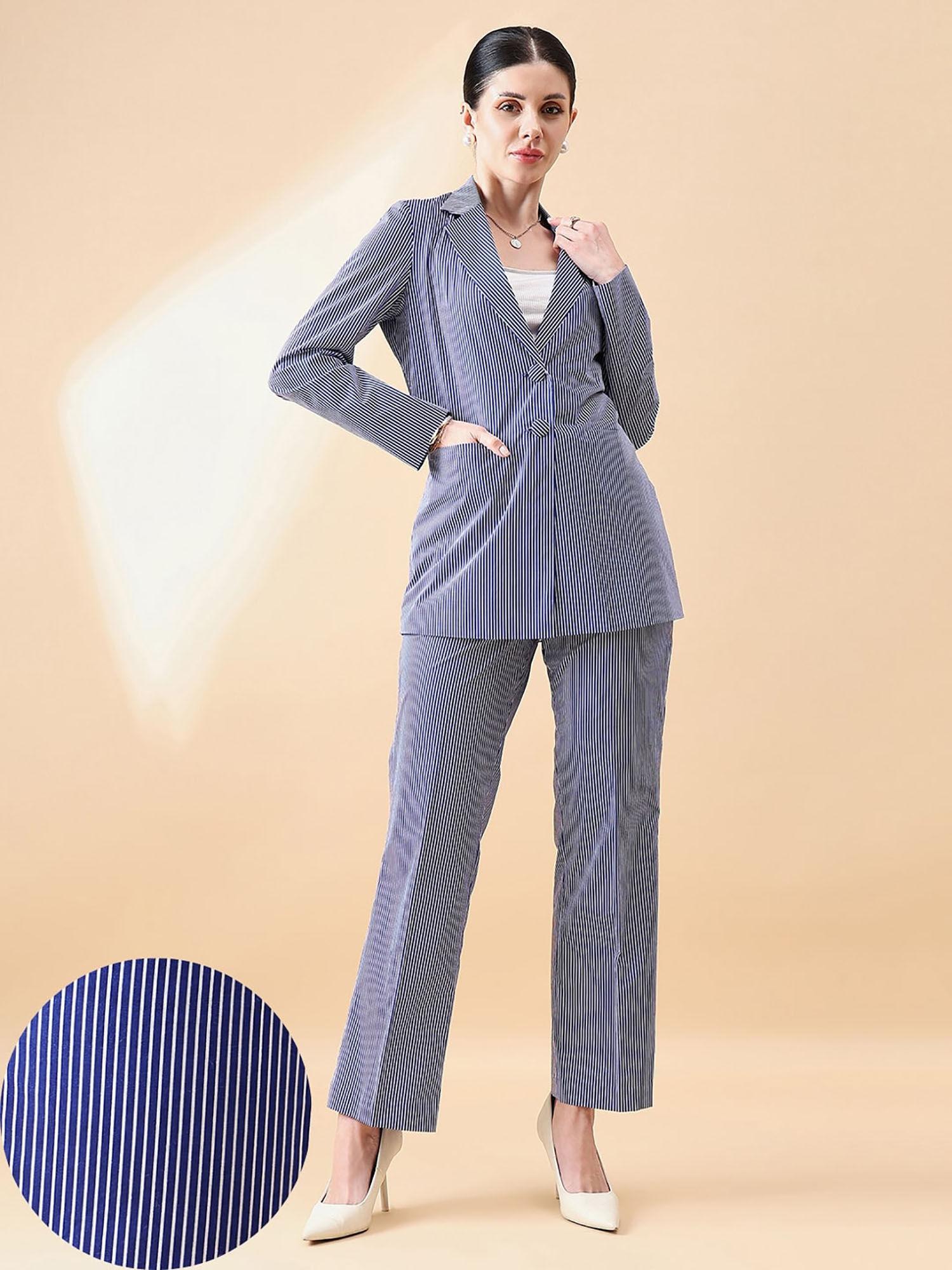 blue cotton stripe blazer and pant (set of 2)