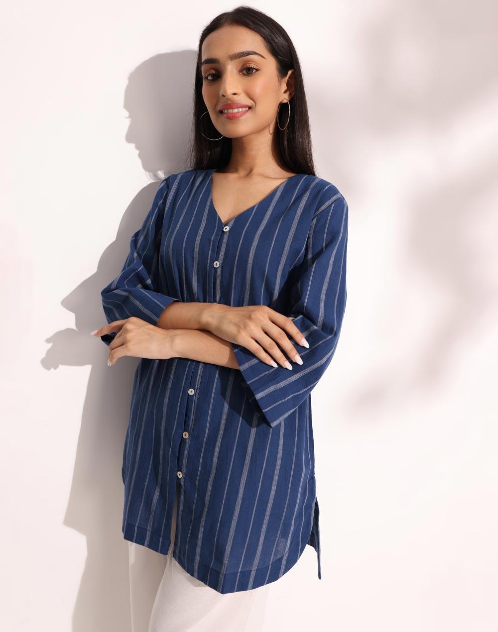 blue cotton striped tunic