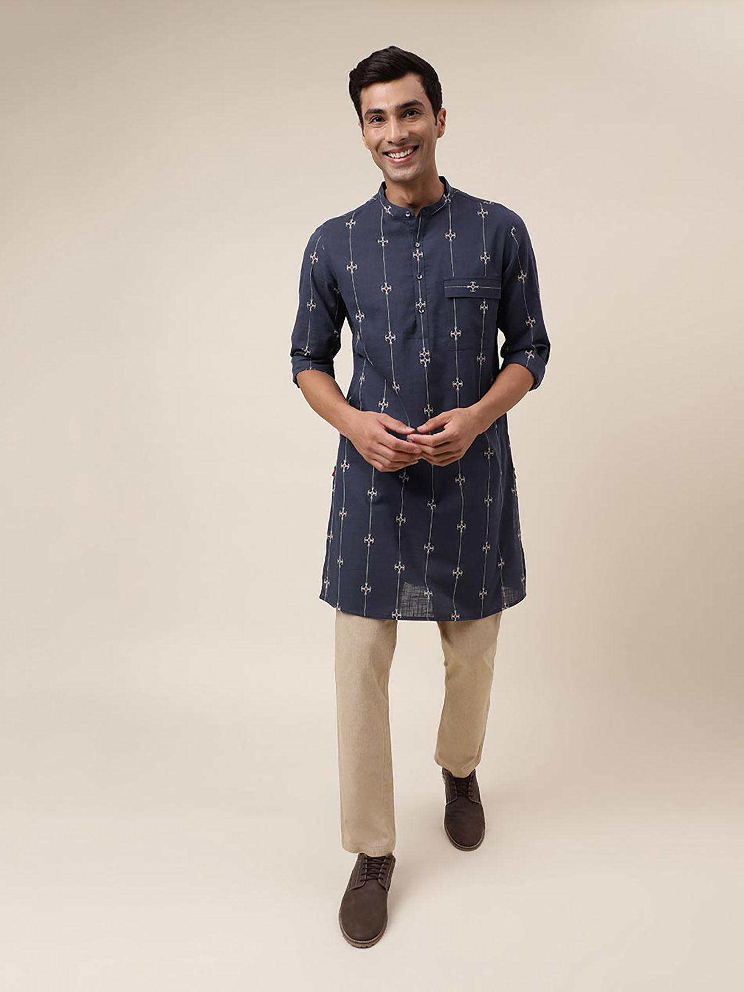 blue cotton thigh length long kurta