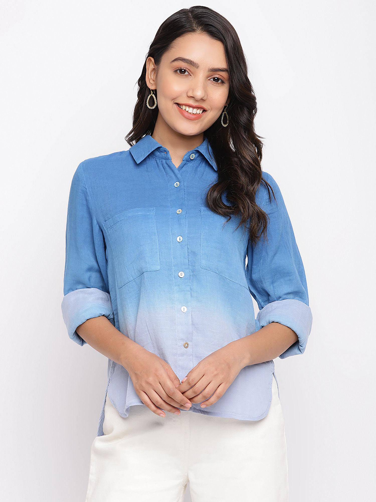 blue cotton waist length shirt