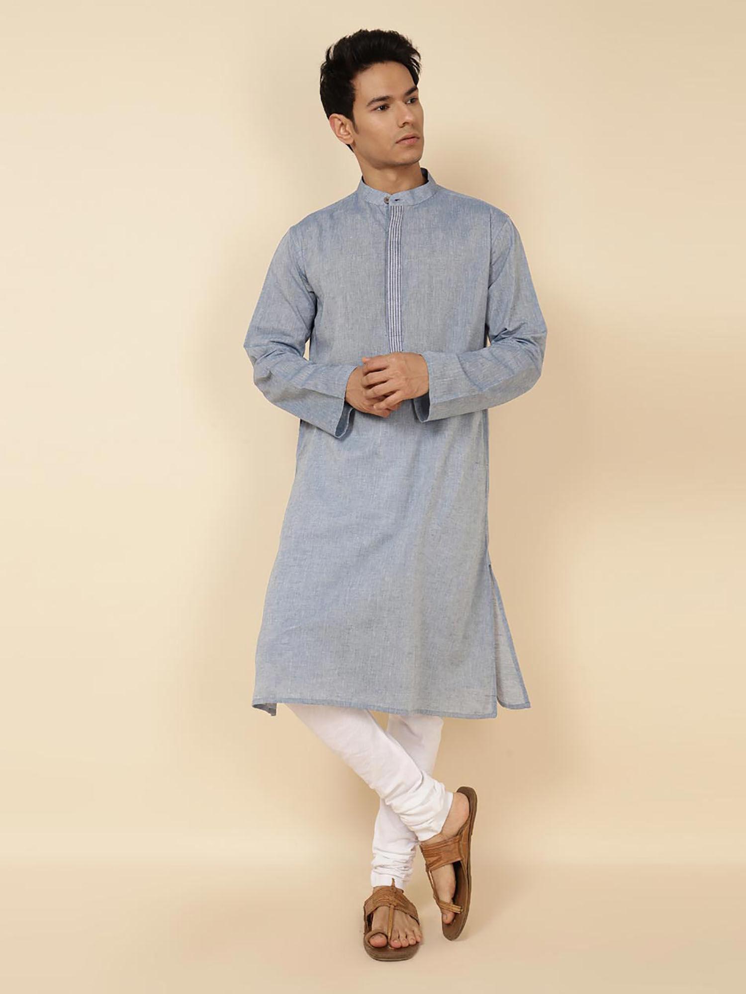 blue cotton woven long kurta