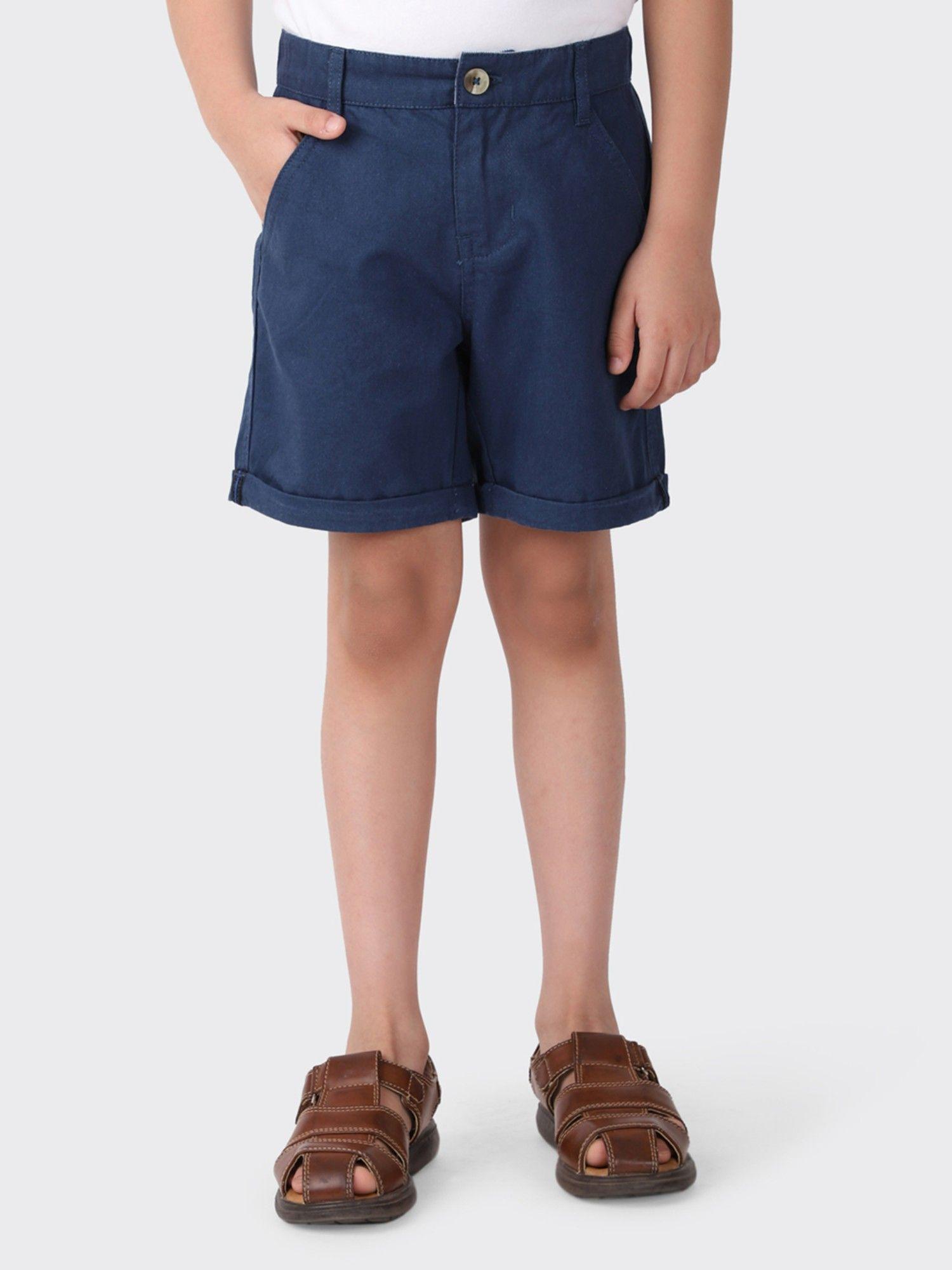 blue cotton woven shorts