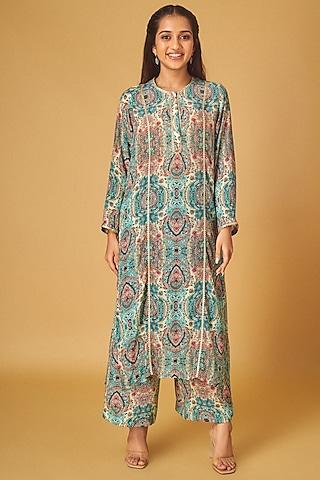 blue crepe abstract printed & gota embroidered kurta set