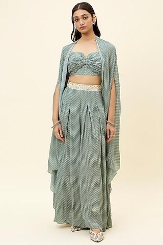 blue crepe printed cape set