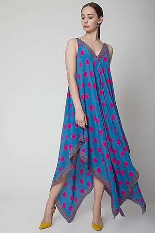 blue crepe silk scarf dress