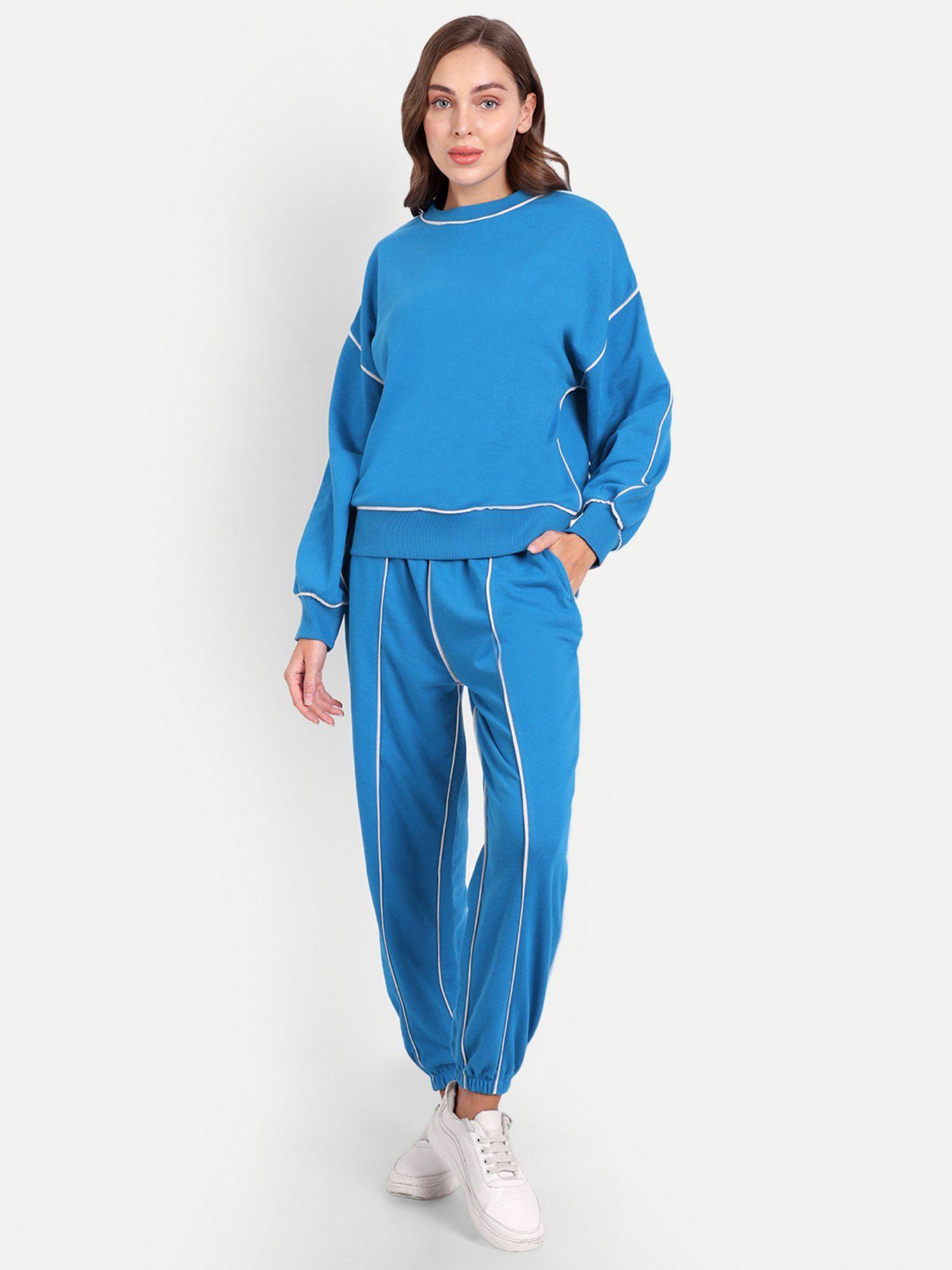 blue crew neck contrast detail oversized sweatshirt and joggers (set of 2)