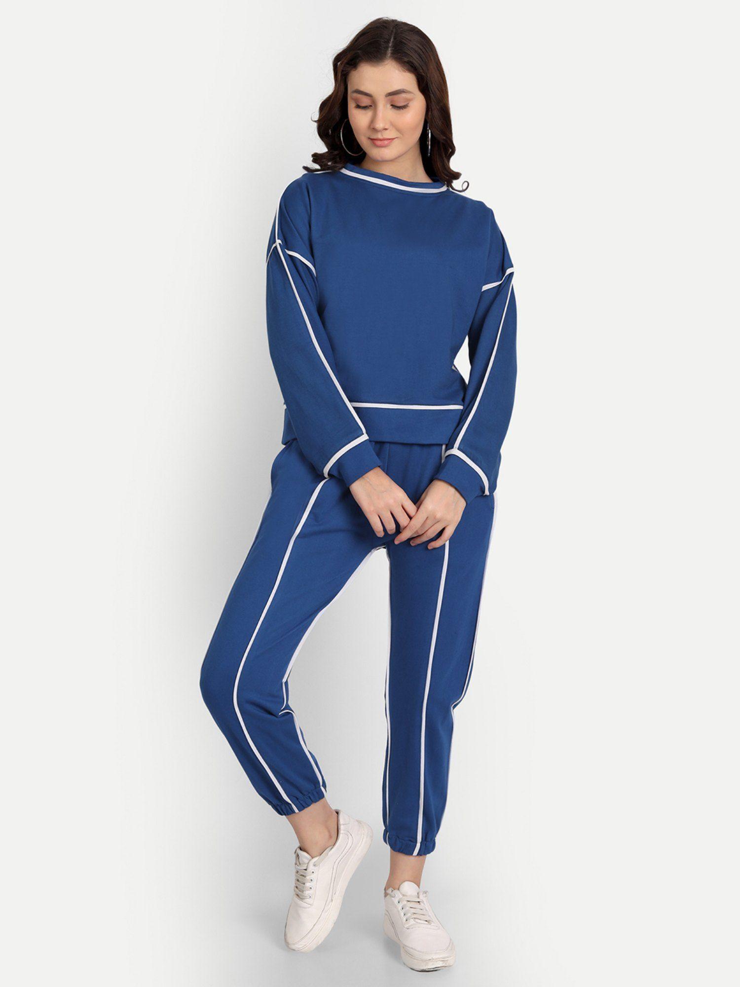 blue crew neck sweatshirt contrast detail oversized joggers (set of 2)