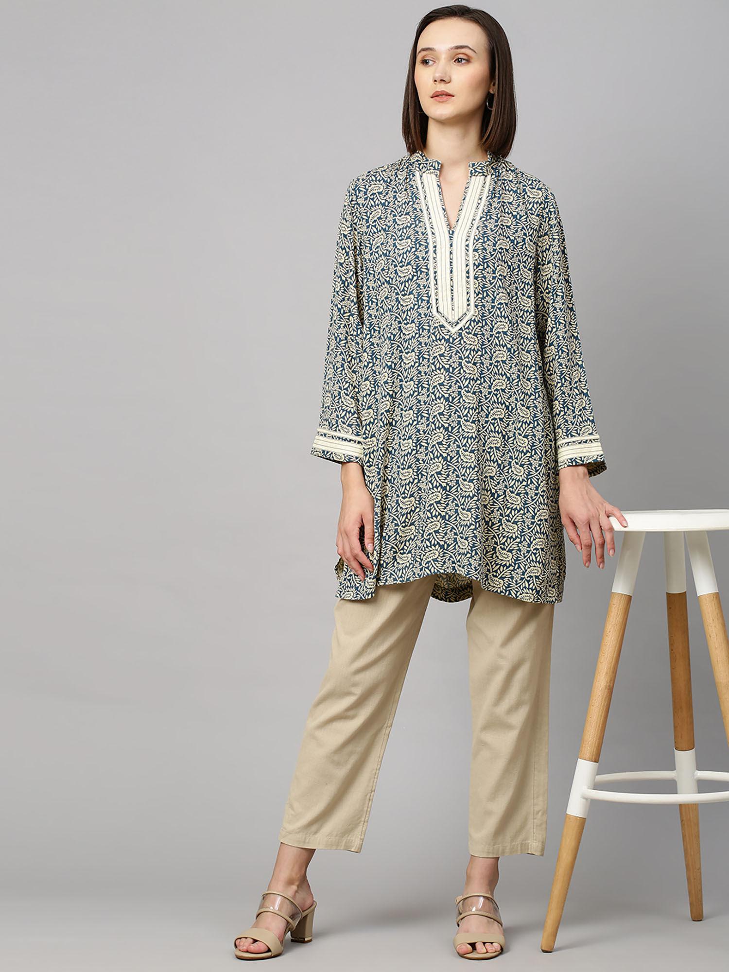 blue crinkle rayon printed kurta