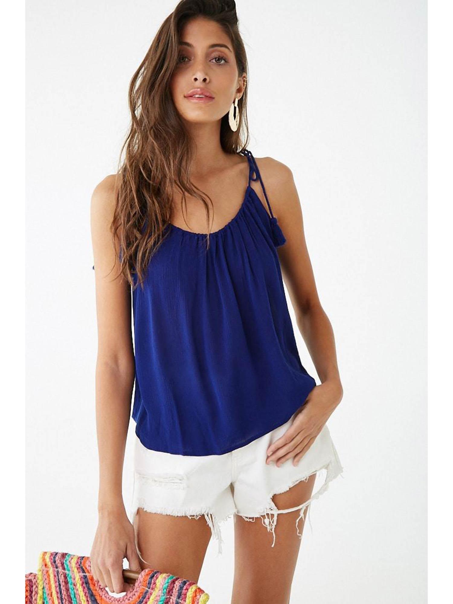 blue crinkled high-neck cami