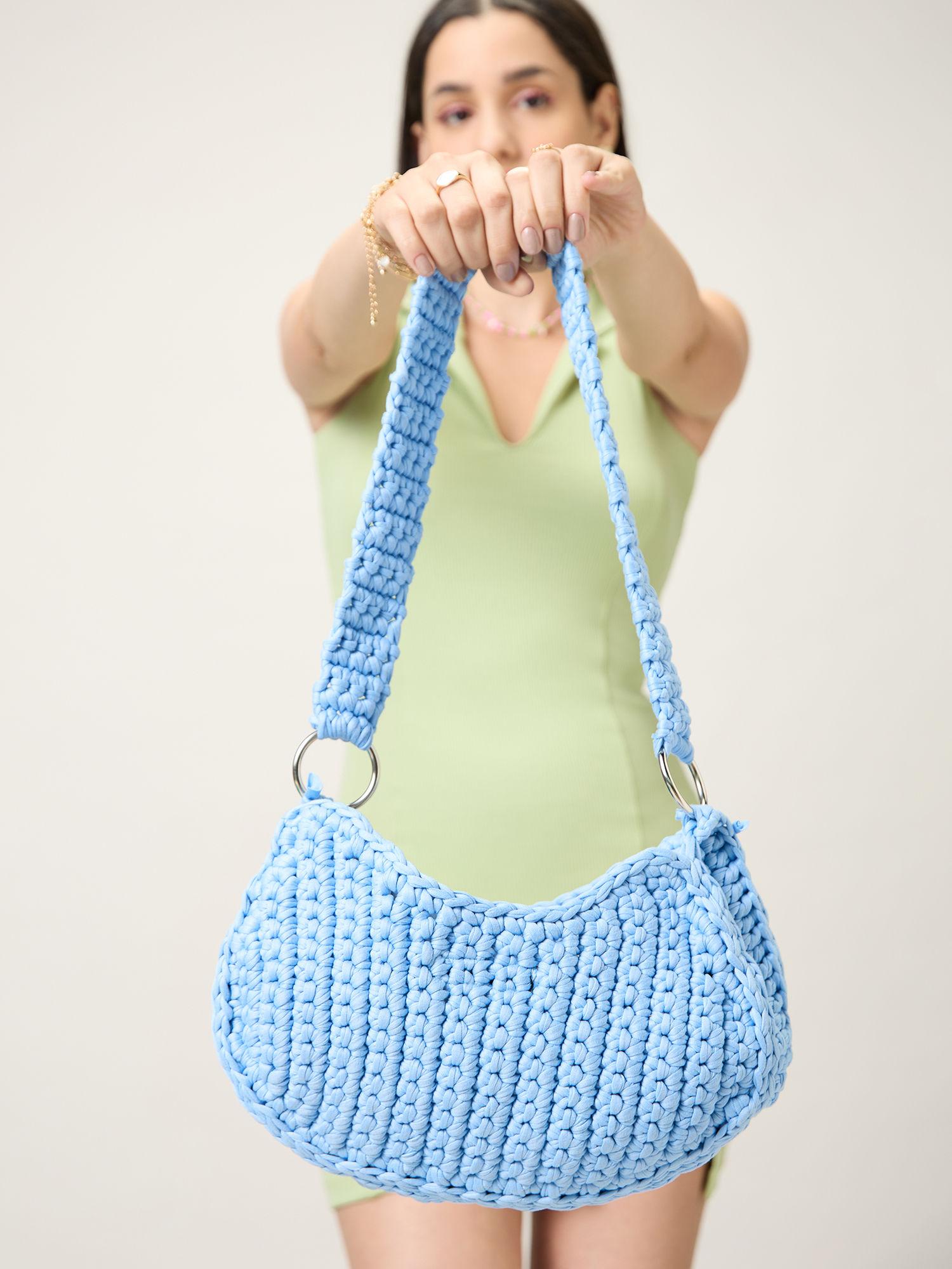 blue crochet shoulder bag