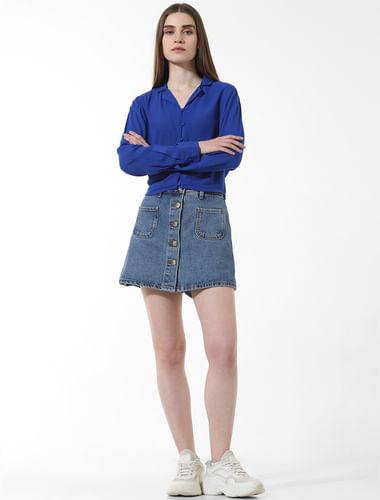 blue cropped crinkled shirt