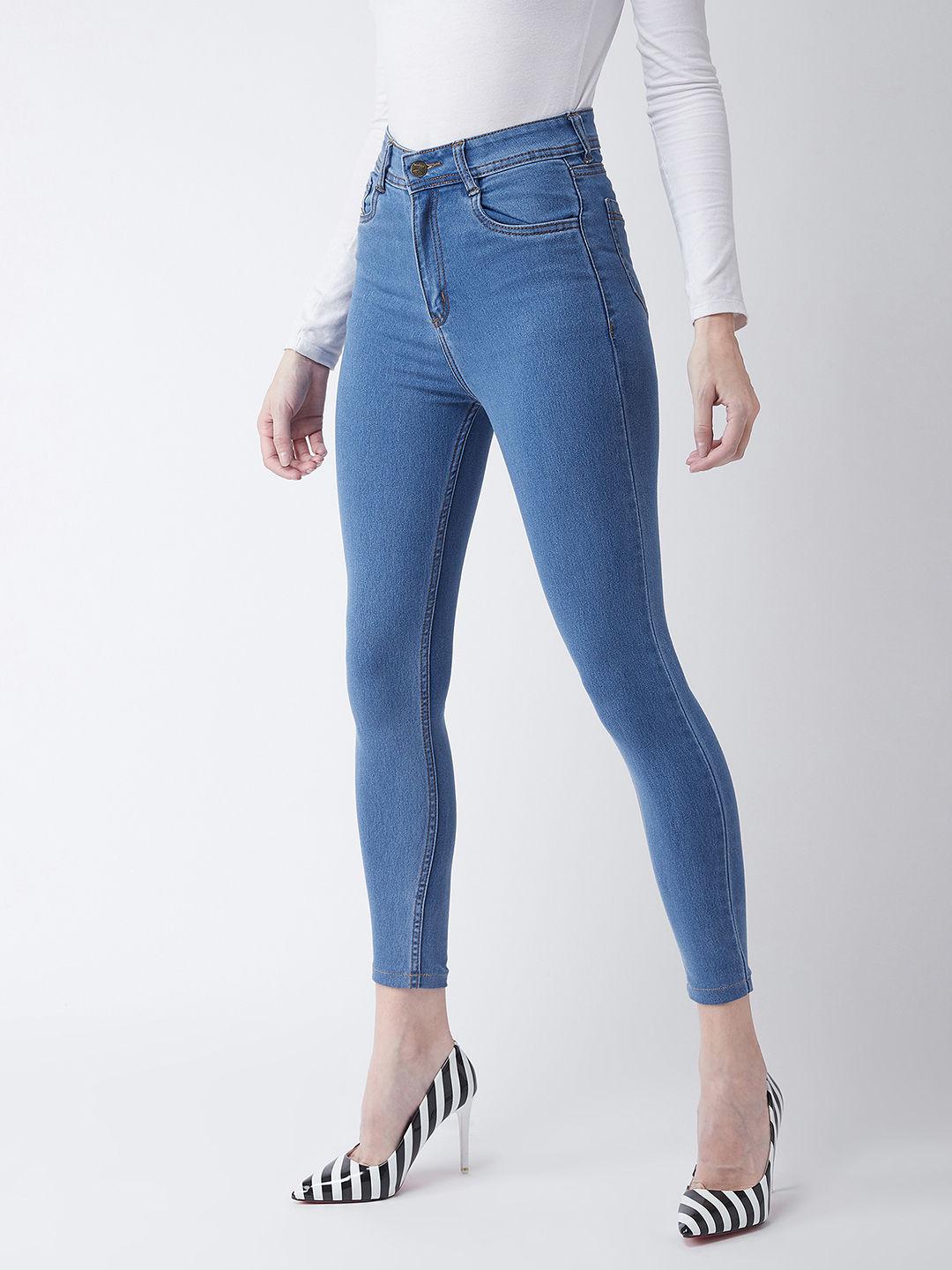 blue cropped denim jeans