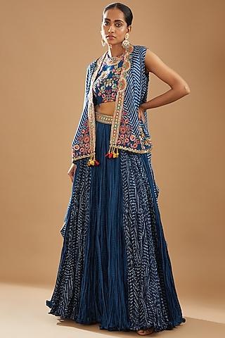 blue crushed lehenga set