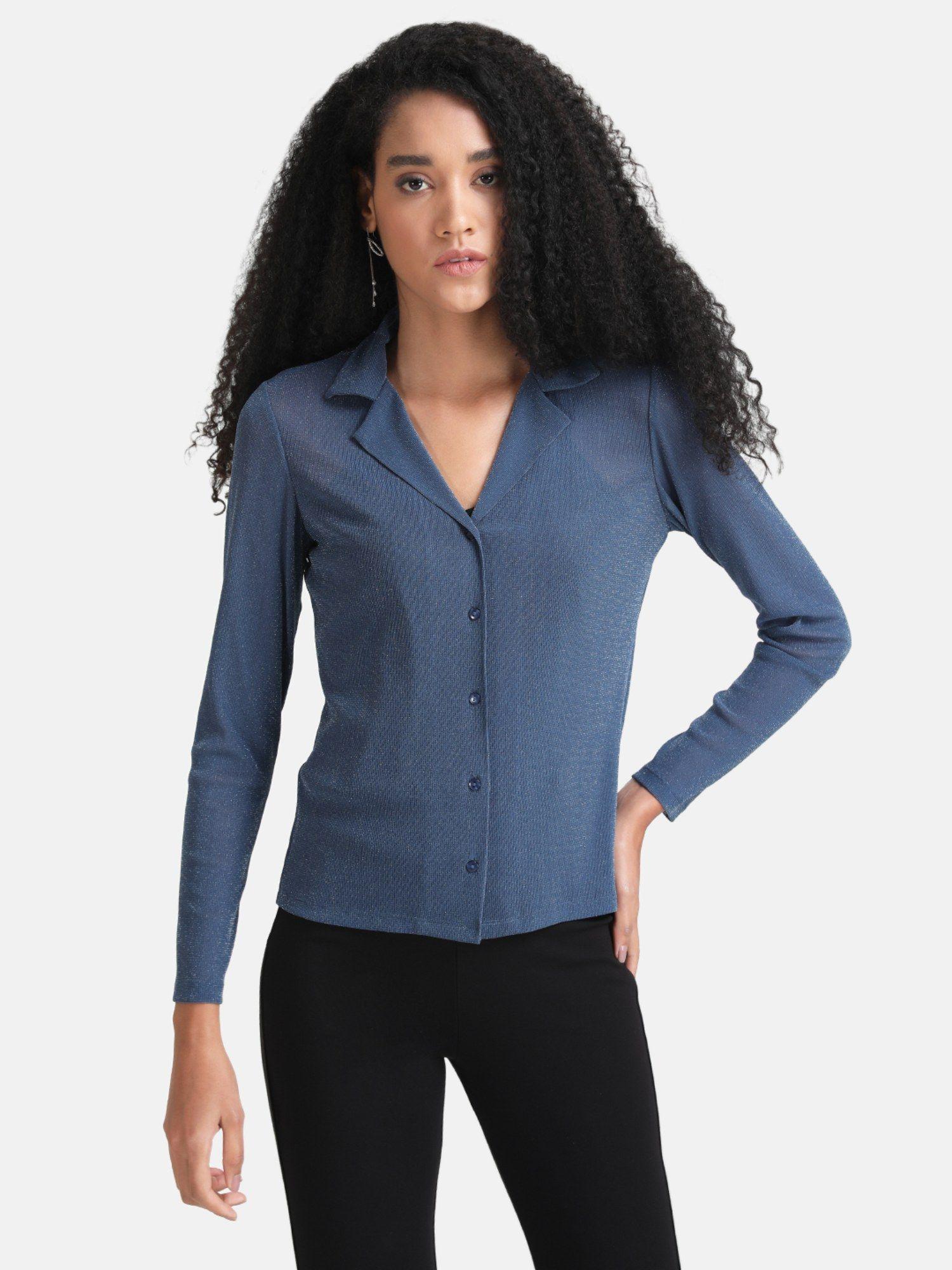 blue cuban collar shirt