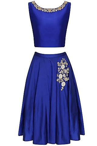 blue dabka embroidered crop top and skirt