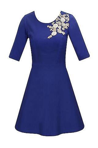 blue dabka embroidered dress