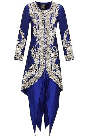 blue dabka embroidered jacket with dhoti pants