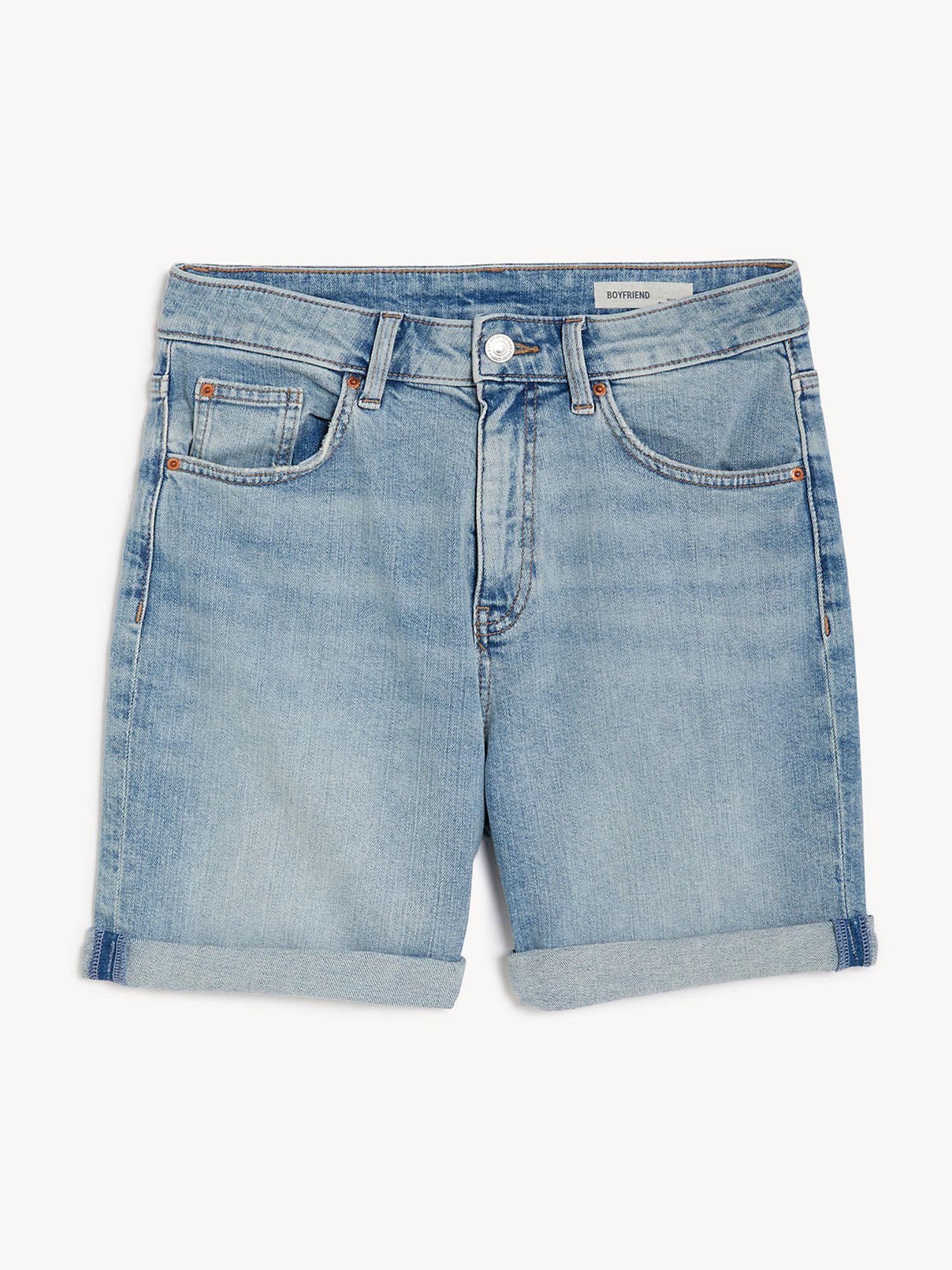 blue denim boyfriend shorts