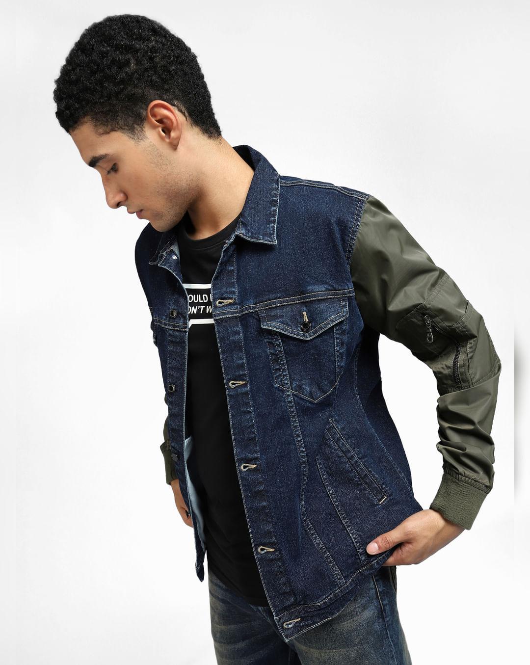 blue denim colourblocked sleeve jacket