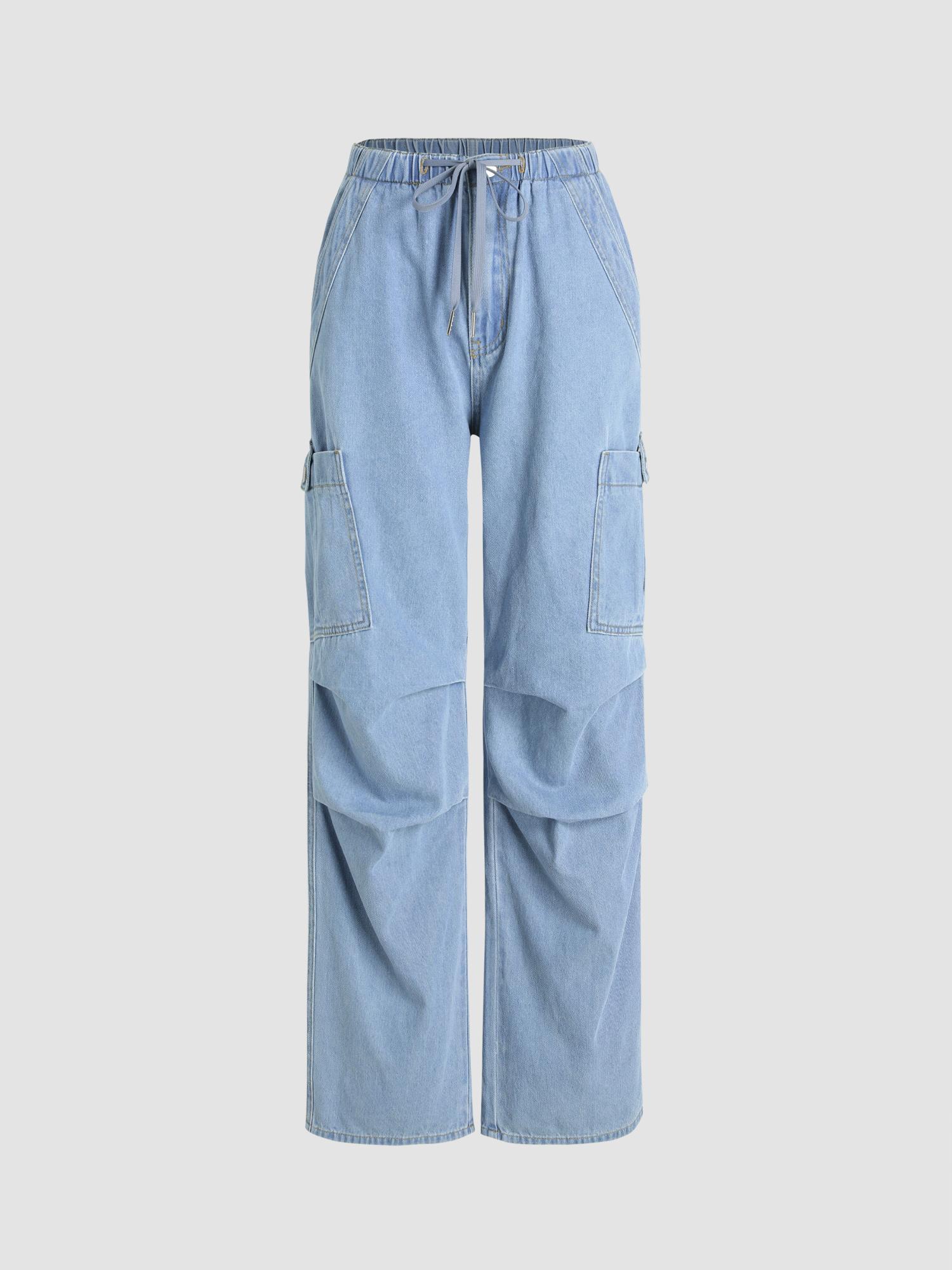 blue denim drawstring cargo pant