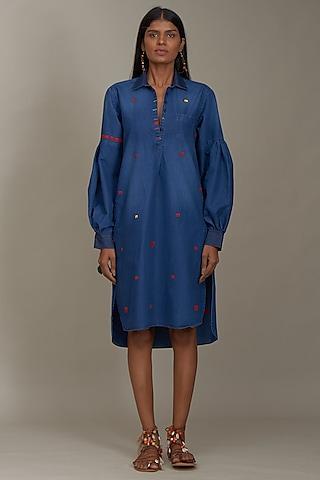 blue denim embroidered tunic