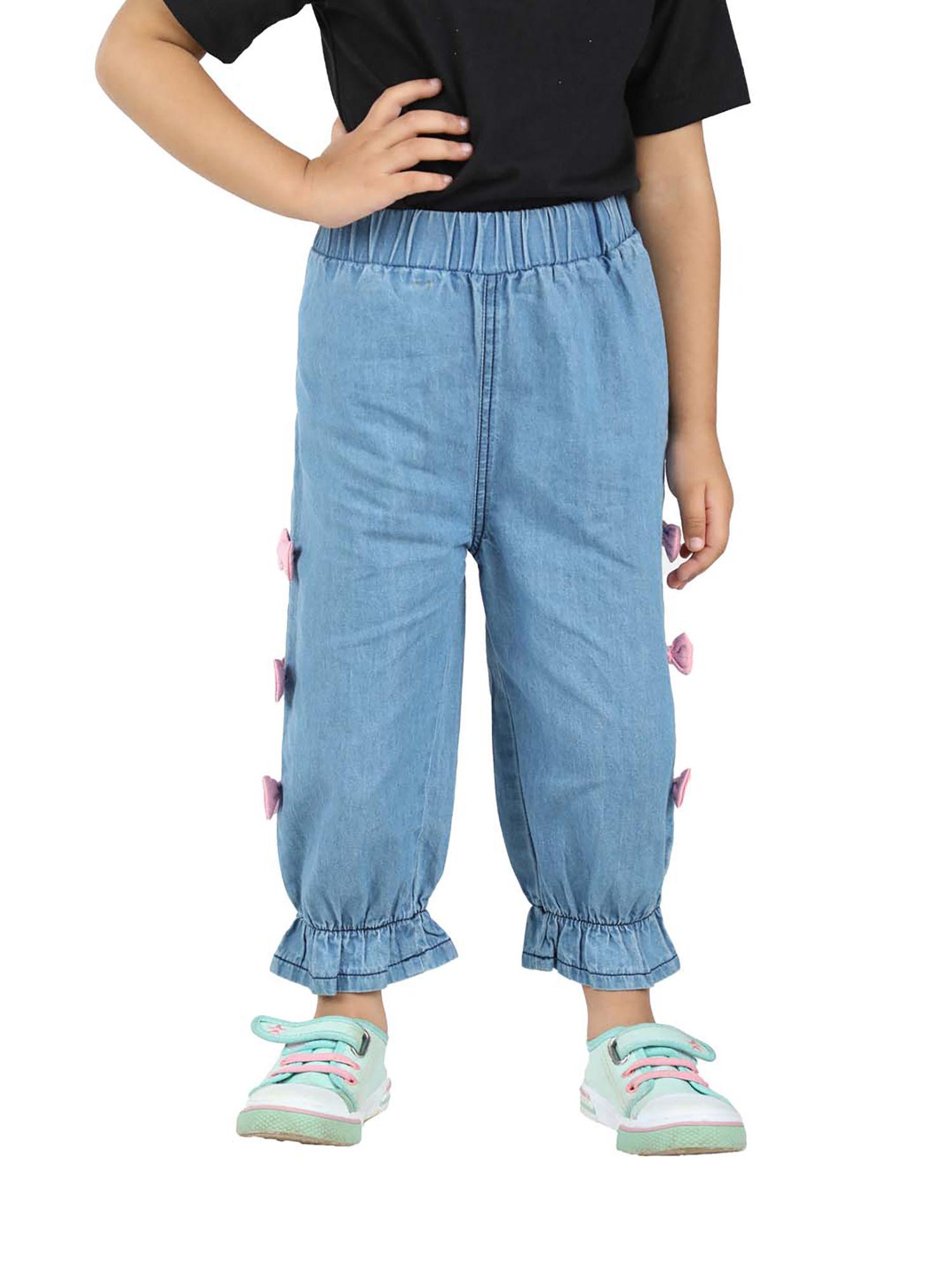 blue denim jeans for girls with attached bow