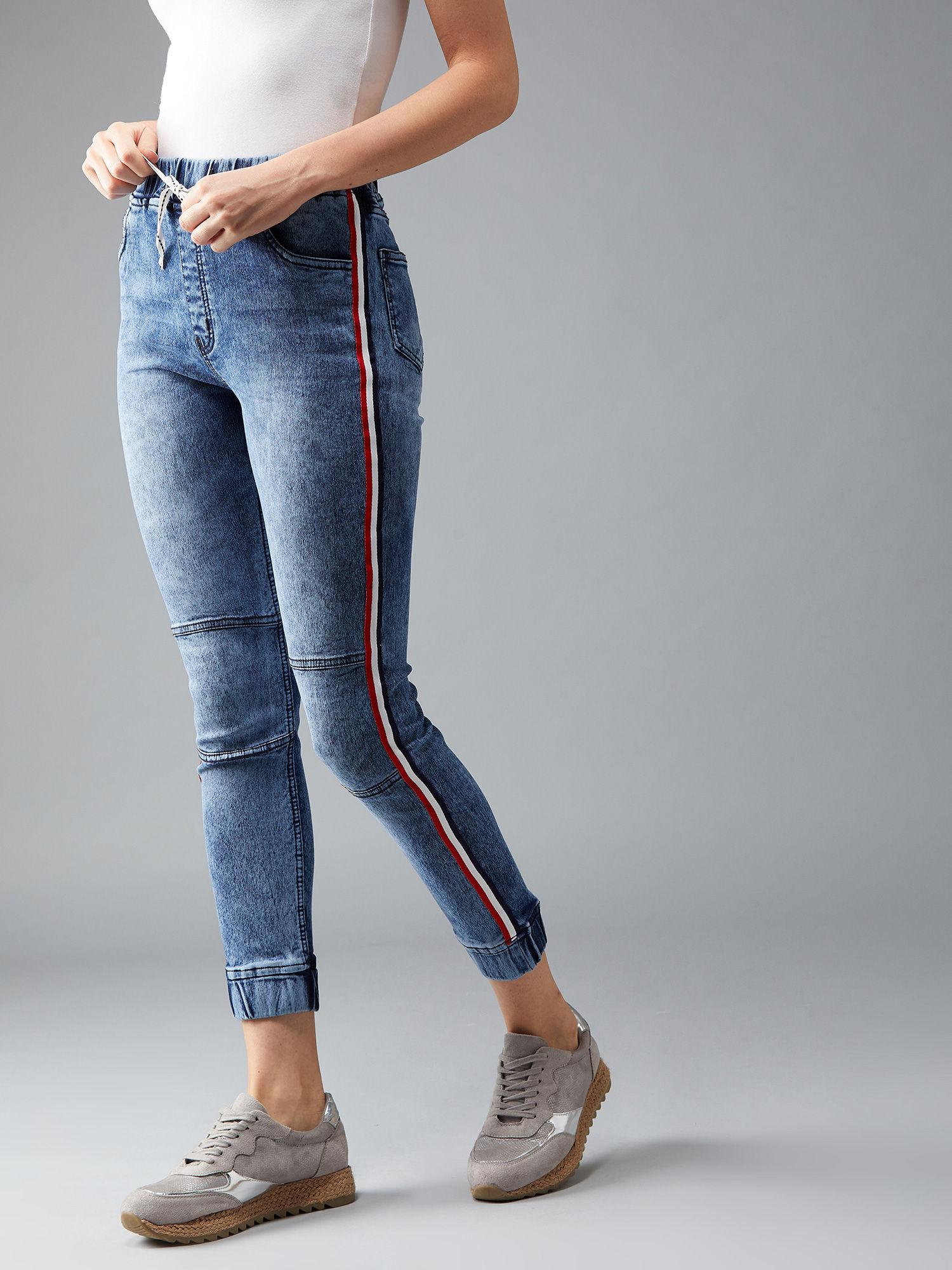 blue denim jogger pants