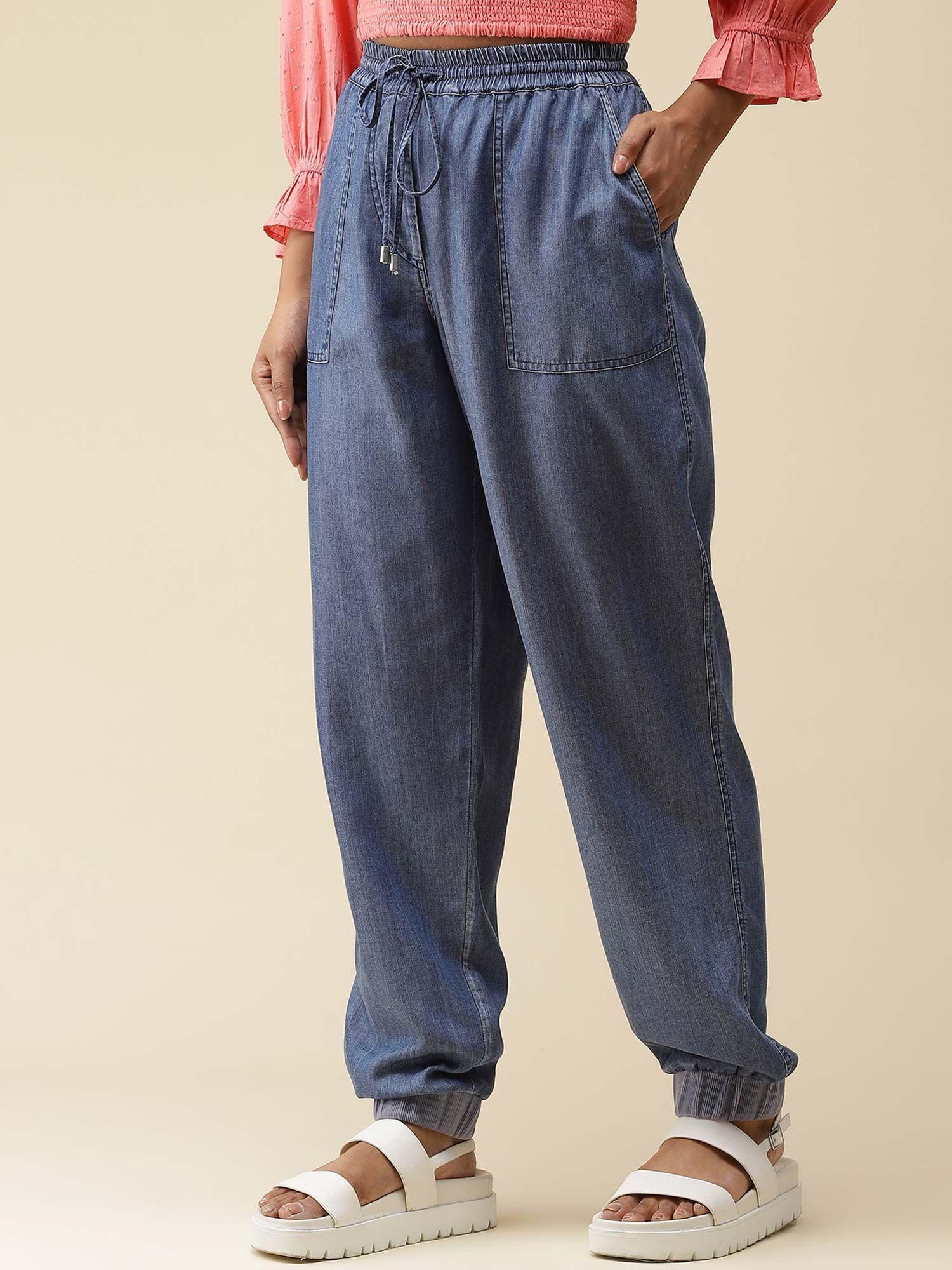 blue denim joggers pants