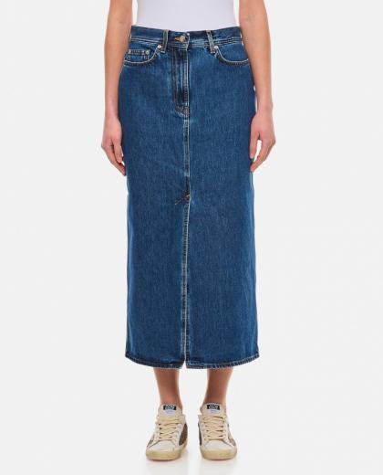 blue denim long skirt