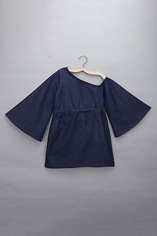 blue denim off-shoulder dress for girls