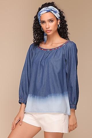 blue denim peasant top