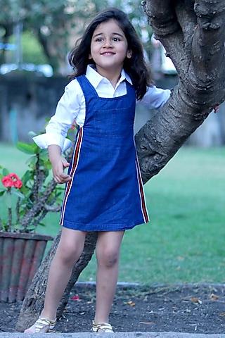 blue denim pinafore with shirt for girls