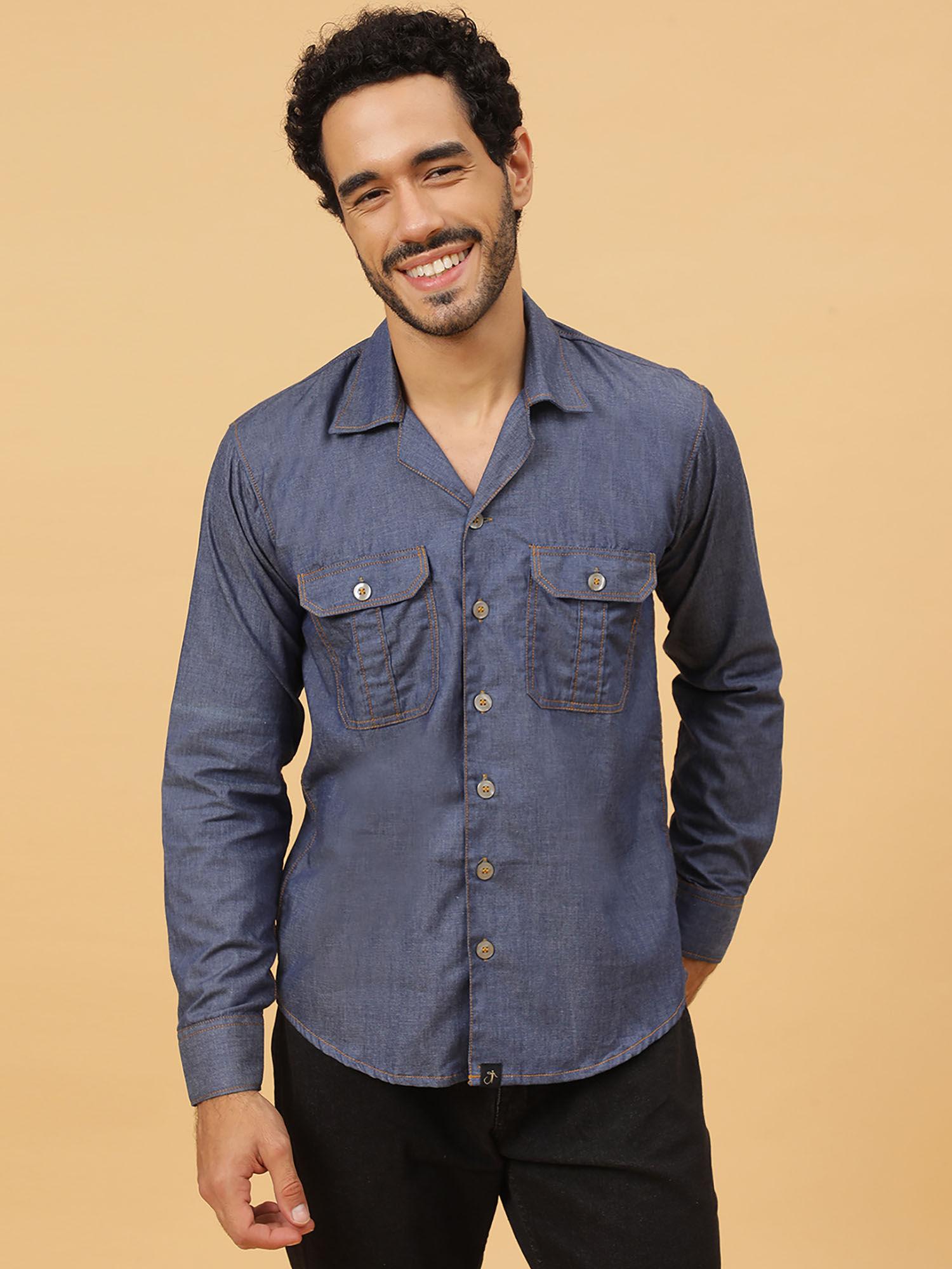 blue denim sustainable men regular fit pure cotton shirt