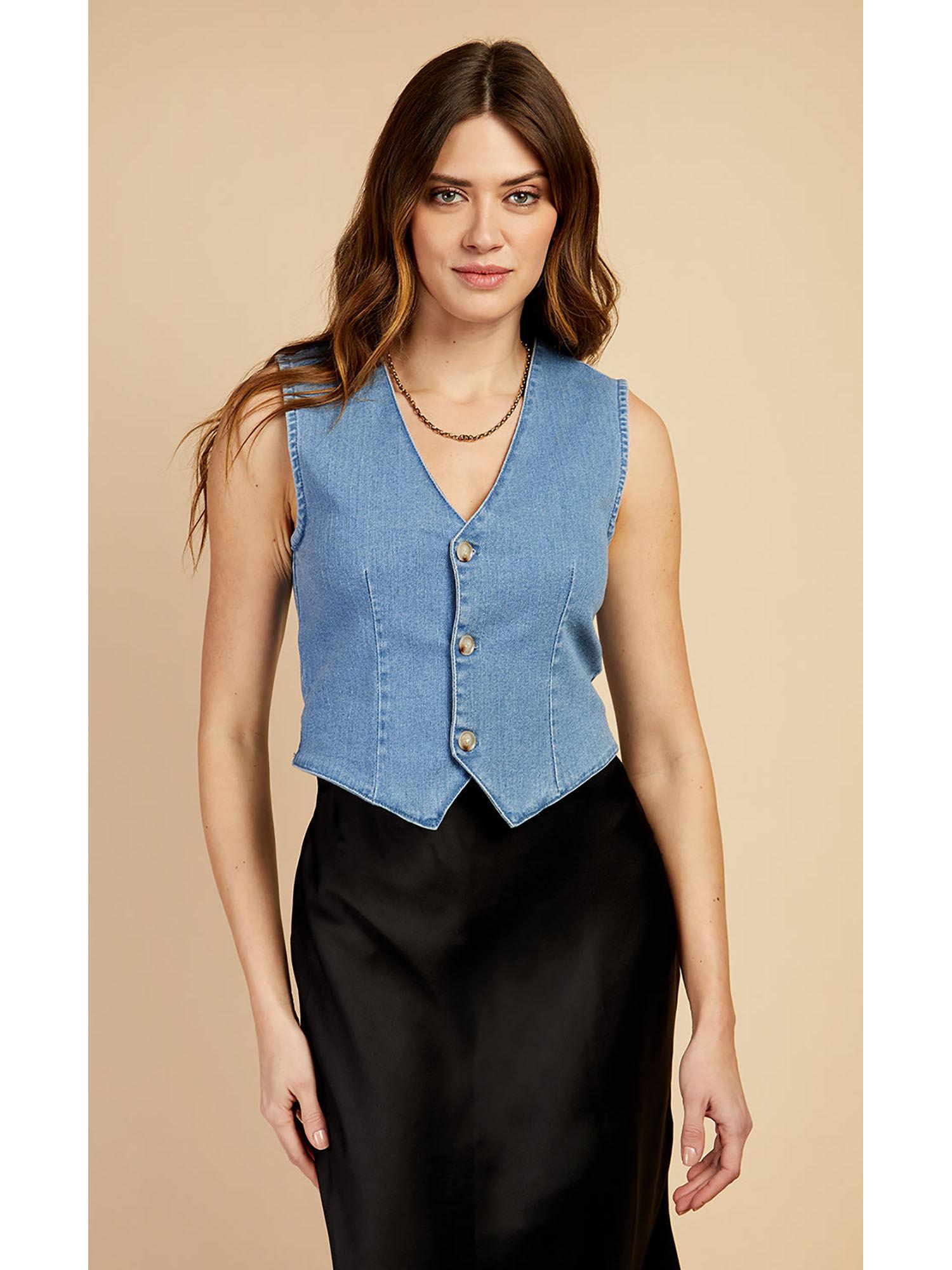 blue denim waistcoat by vogue williams