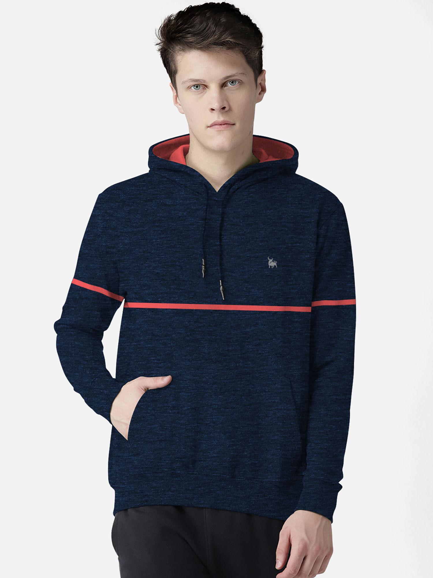 blue designer men full-sleeve hooded sweatshirt with kangaroo pocket