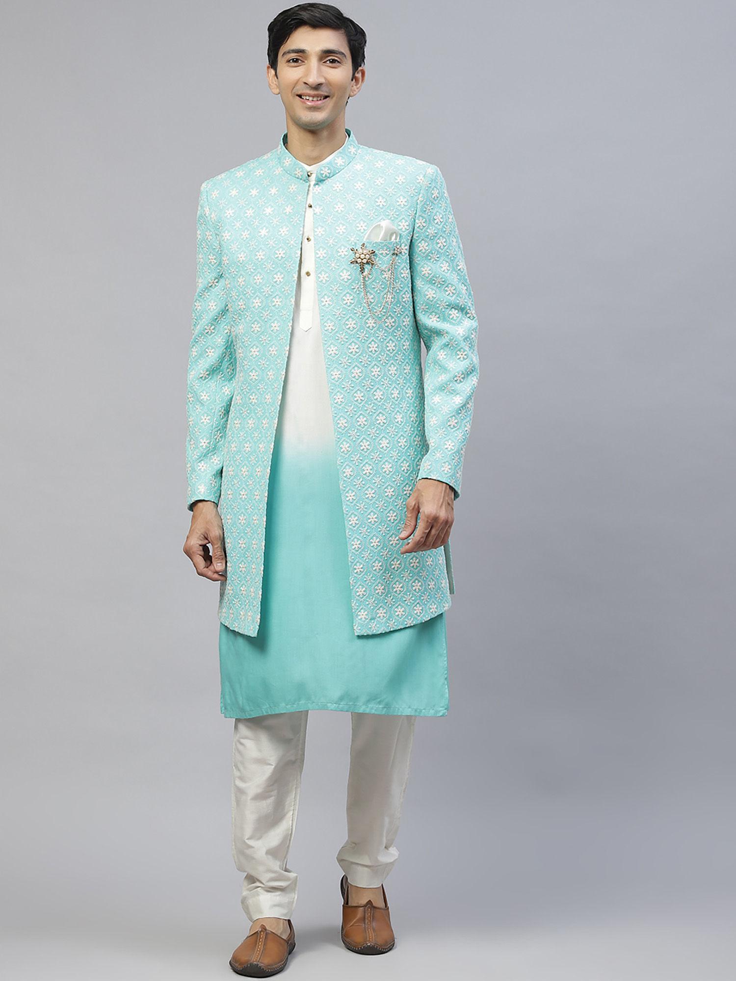 blue designer sherwani (set of 3)