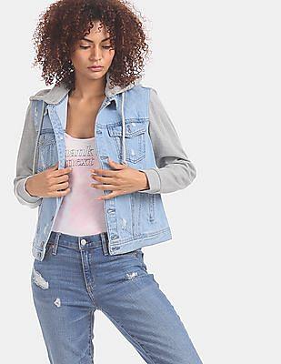 blue detachable hood denim jacket