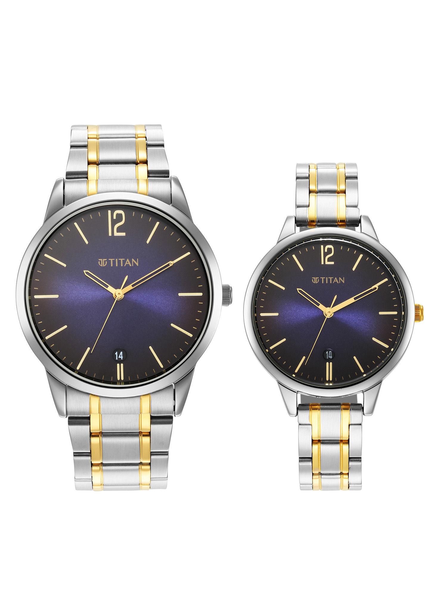 blue dial analog watch for couple (18062617bm01)